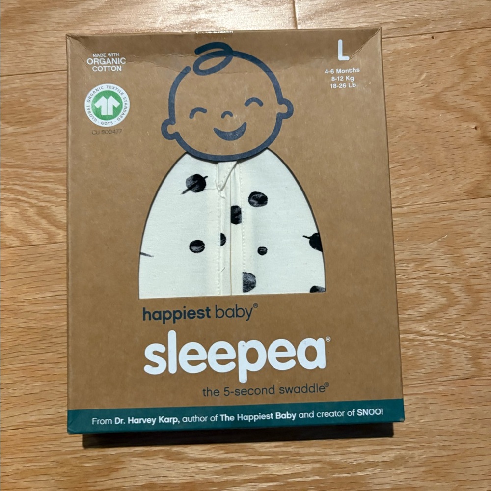Happiest Baby Sleepea 5 Second Swaddle LARGE organic cotton, design: planets